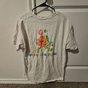 Ambsn Mens Graphic T Shirt Large Go With The Flow Cartoon Character White